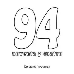Coloring page of a number 94 flashcard to learn natural numbers