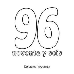 Coloring page of a flashcard of the number 96 to learn natural numbers