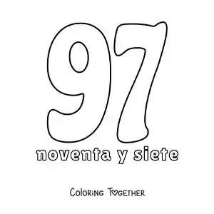 Coloring page of a flashcard of the number 97 to learn natural numbers