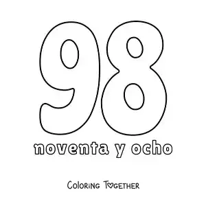 Coloring page of a flashcard of the number 98 to learn natural numbers