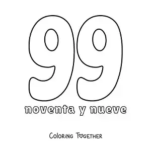 Coloring page of a flashcard of the number 99 to learn natural numbers