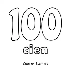 Coloring page of a flashcard of the number 100 to learn natural numbers