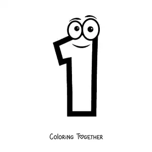 Coloring page of the animated number 1 for kids