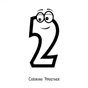 Coloring page of the animated number 2 for kids