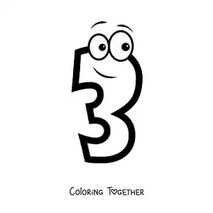 Coloring page of the animated number 3 for kids