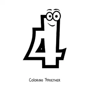 Coloring page of the animated number 4 for kids