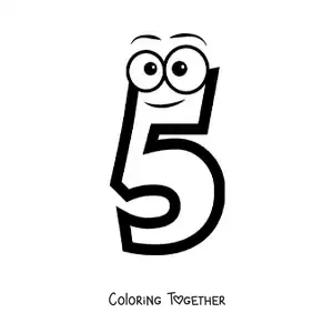Coloring page of the animated number 5 for kids