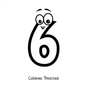 Coloring page of the animated number 6 for kids