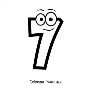 Coloring page of the animated number 7 for kids