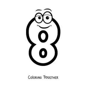 Coloring page of the animated number 8 for kids