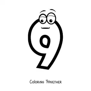 Coloring page of the animated number 9 for kids