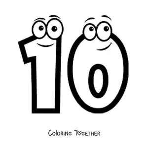 Coloring page of the animated number 10 for kids