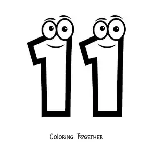 Coloring page of the animated number 11 for kids