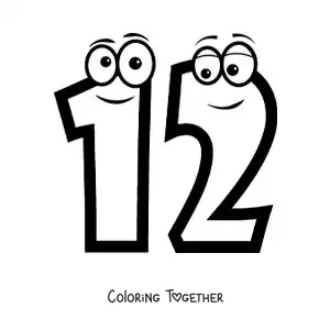 Coloring page of the animated number 12 for kids