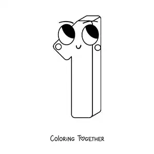 Coloring page of the animated number 1 for children