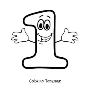 Coloring page of the animated number 1 dancing for kids