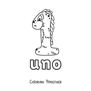 Coloring page of the number 1 shaped like an animated Halloween monster