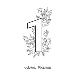 Coloring page of the number 1 decorated with flowers