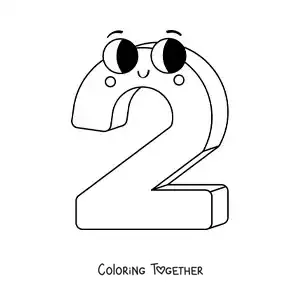 Coloring page of the animated number 2 for children