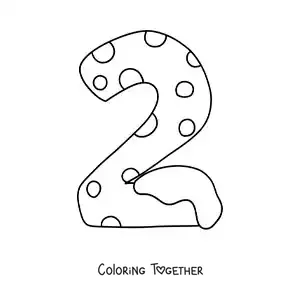 Coloring page of the decorated number 2 for kids