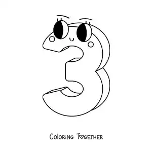 Coloring page of the animated number 3 for children