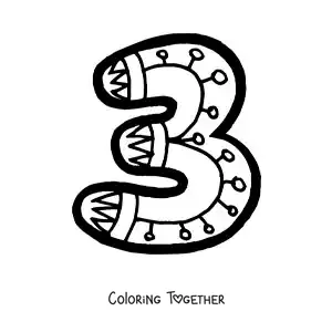 Coloring page of the large number 3 for preschool kids