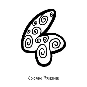 Coloring page of the large number 4 for preschool kids