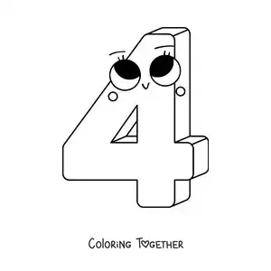 Coloring page of the animated number 4 for children