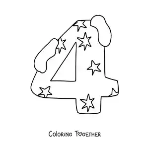 Coloring page of the decorated number 4 for kids
