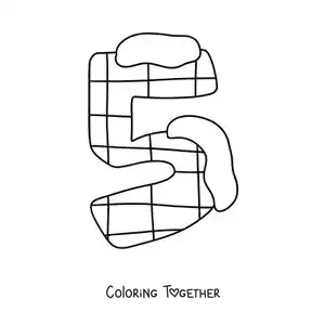Coloring page of the decorated number 5 for kids
