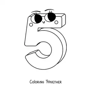 Coloring page of the animated number 5 for children