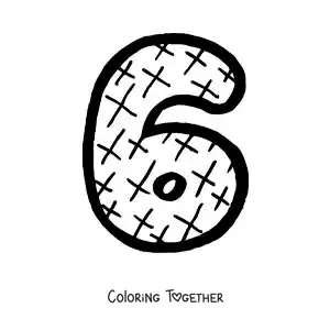 Coloring page of the large number 6 for preschool kids