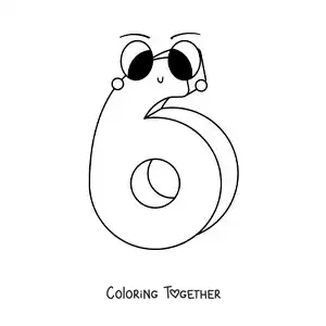 Coloring page of the animated number 6 for children