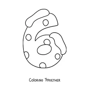 Coloring page of the decorated number 6 for kids