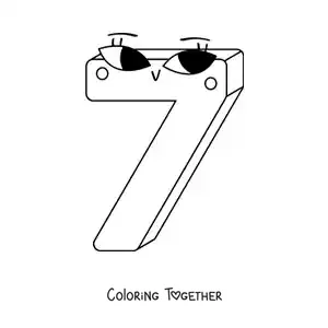 Coloring page of the animated number 7 for children