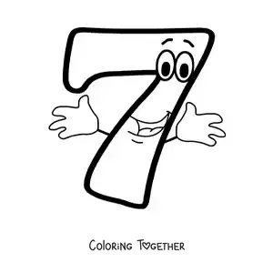 Coloring page of the animated number 7 dancing for kids