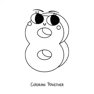 Coloring page of a fun animated number 8 for kids