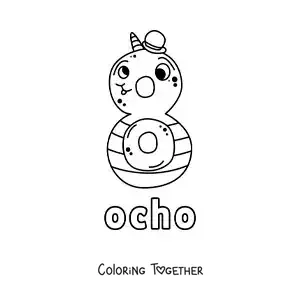 Coloring page of a number 8 shaped like an animated Halloween monster