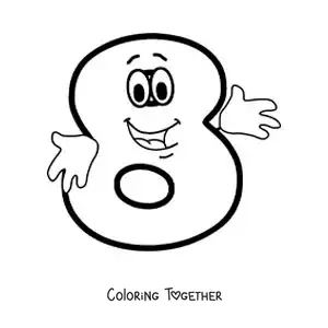 Coloring page of an animated number 8 dancing for kids