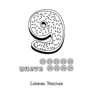 Coloring page of a large number 9 for preschool kids