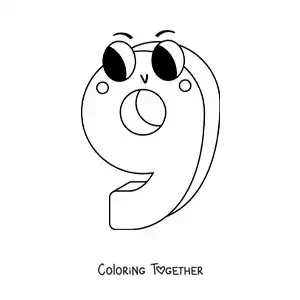 Coloring page of a fun animated number 9 for kids