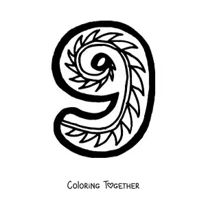 Coloring page of a large number 9 for preschool kids