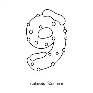 Coloring page of a decorated number 9 for kids