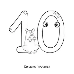 Coloring page of a fun animated number 10
