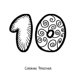 Coloring page of a large number 10 for preschool kids