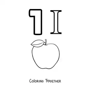 Coloring page of a card of the number 1 in Roman numerals with cartoons