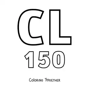 Coloring page of a card of the number 150 in Roman numerals with cartoons