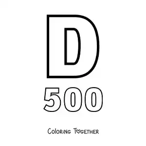 Coloring page of a card of the number 500 in Roman numerals with cartoons