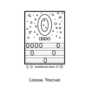 Coloring page of an activity to learn the number 0 in English