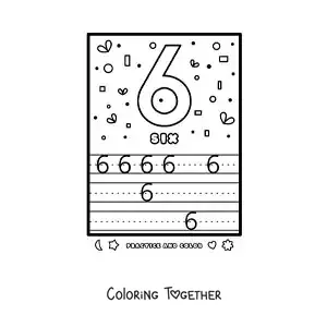 Coloring page of an activity to learn the number 6 in English